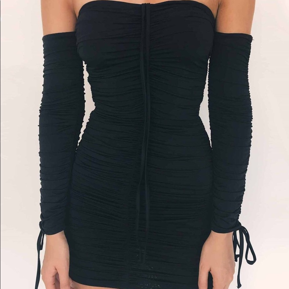 Black off the shoulder ruffle dress